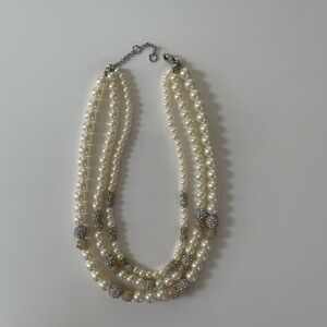 Ann Taylor Pearl Necklace with Silver and Gold Accents
